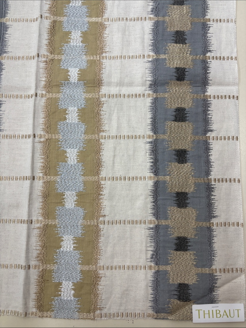 Thibaut Geometric Stripe Upholstery Fabric in Ivory, Taupe & Gray